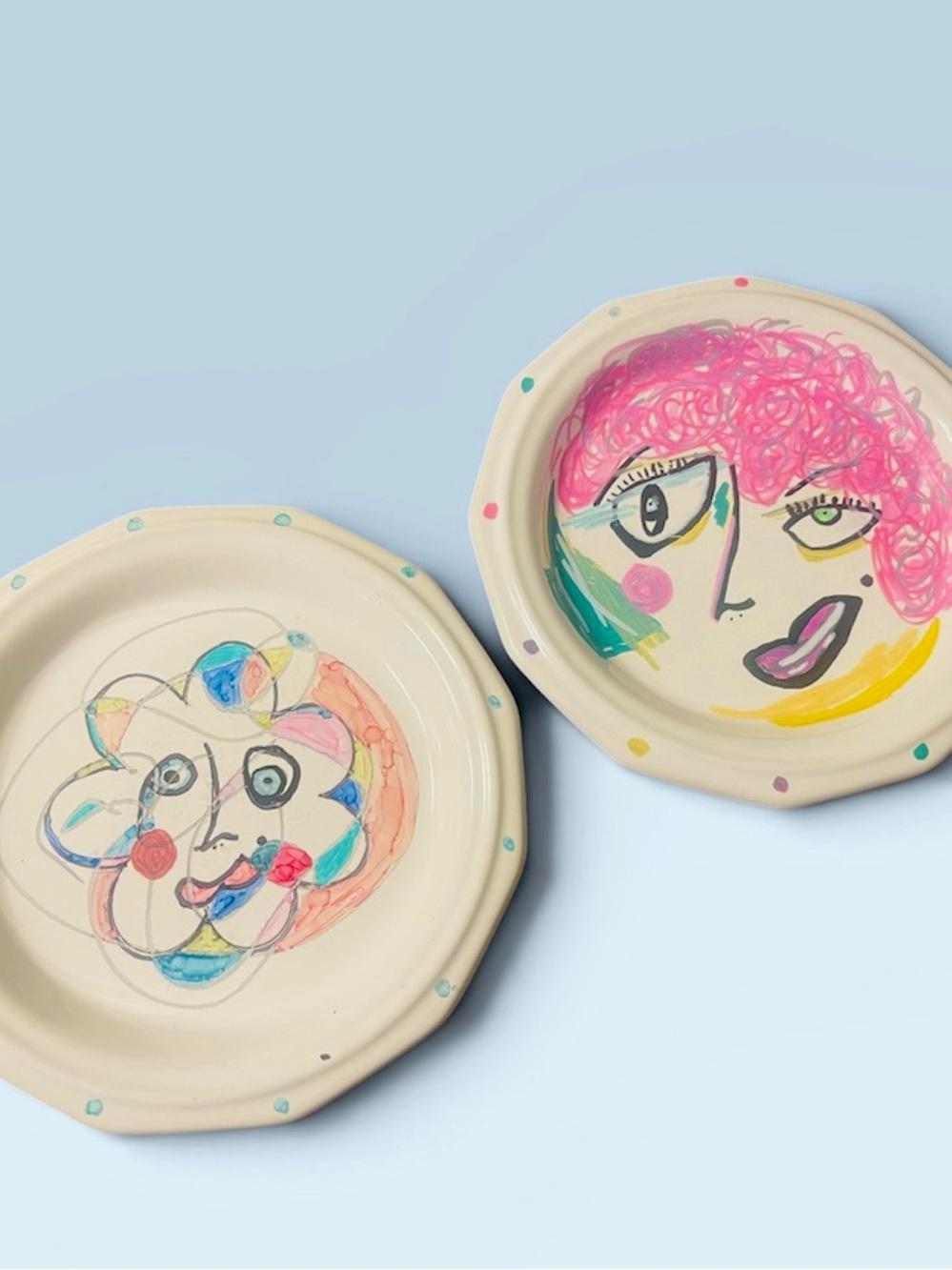 Hand-Painted Mixed Media Decorative Wall Plate Set (2)